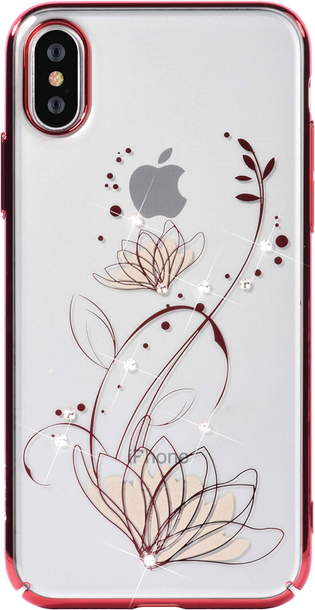 Devia iPhone X Case with Swarovski Crystals | Premium PC Material | Shock Resistance | Slim & Transparent | Wireless Charger Compatible | Ideal for Women, Girls | Crystal Lotus Cover | 5.8 inch (Red)