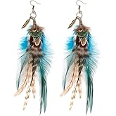 lureme Bohemian Style Boho Multicolor Pheasant Feathers Dangle Earrings for Women (er006359)
