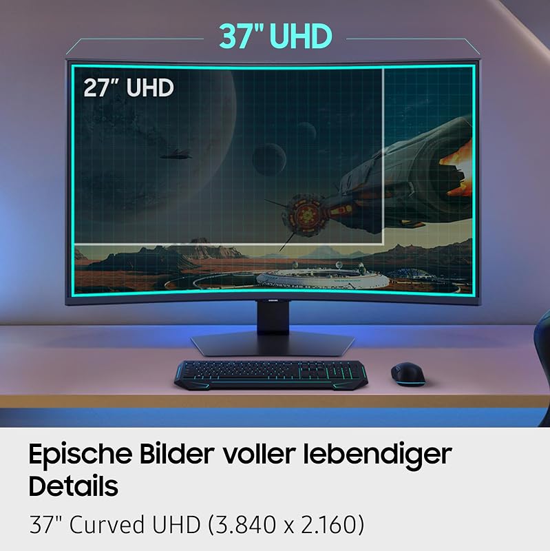 37 Zoll Odyssey G75F 4K UHD Curved Gaming Monitor, 3840 x 2160, 165 Hz, 1 ms (G/G), 1000R, VESA DisplayHDR 600 HDR10+, AMD FreeSync Premium Pro, Auto Source Switch+, Core Sync, LS37FG756EUXEN