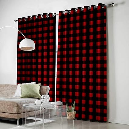Amazon Com Window Curtain Buffalo Plaid Red And Black Checker