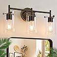 Indoi 3-Light Bathroom Light Fixtures 2023 Upgrade, Oil-Rubbed Bronze Modern Vanity Lights with Clear Glass Shade, Bathroom Wall Sconces for Mirror Bedroom Living Room Cabinet