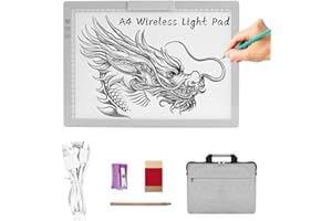 A4 Wireless LED Light Pad with Carry Bag, Innovative Stand and Top Clip, TOHETO Rechargeable Light Box Stepless Dimmable and 6 Levels Brightness Cordless Light Board for Tracing Weeding Vinyl (Grey)