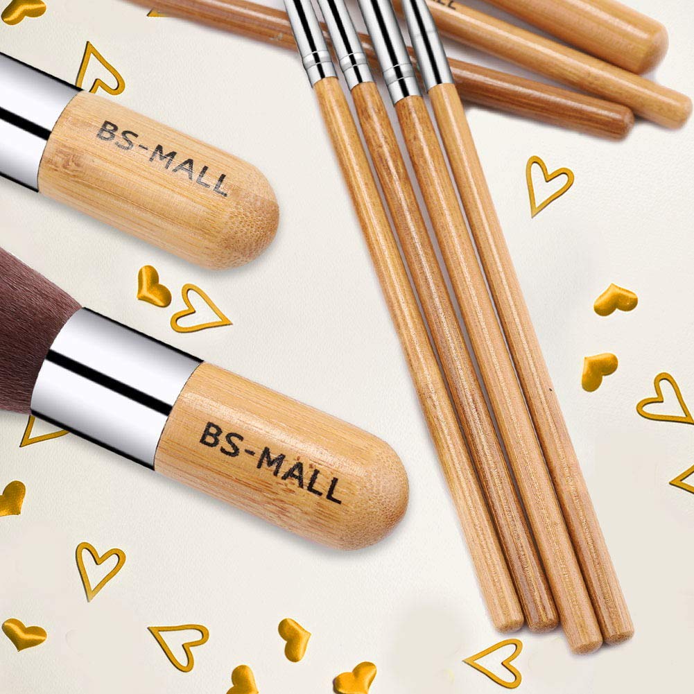 BS-MALL Makeup Brush Set 11Pcs Bamboo Synthetic Kabuki Brush Set Foundation Powder Blending Concealer Eye shadows Blush Cosmetics Brushes with Organizer Bag & Makeup Sponge: Beauty