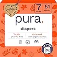 Pura Size 7 Eco-Friendly Diapers (33+lbs) Totally Chlorine Free (TCF) Hypoallergenic, Soft Organic Cotton, Sustainable, up to 12 Hours Leak Protection, Allergy UK, 3 Packs of 17 (51 Diapers)