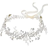 SWEETV Crystal Bridal Headpiece Silver Wedding Headband for Brides Pearl Hair Vine Rhinestone Hair Accessories for Women