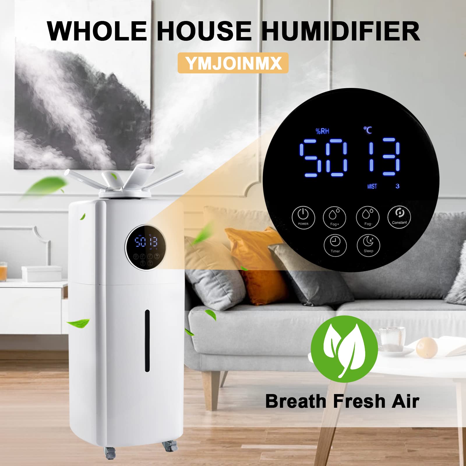 Commercial Industrial Humidifier Whole House Humidifier 5.5Gals Water Tank Max 2000ml/h Mist Output Top Filling Humidifier for Plant Large Greenhouse 110V