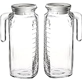 Bormioli Rocco Gelo Set of 2 Glass pitchers, 33.75 Jug with White Lid, Carafe for Homemade Juice, Iced Tea, Cold Brew, Dishwasher Safe Made in Italy