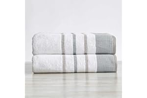 GREAT BAY HOME Decorative Oversized Bath Sheet Set - Luxury Cotton 2 Pack 68x35 Extra Large Towels - Luxurious, Ultra-Soft, Durable Towels for Bathroom Decor (Glacier Grey/Cappuccino)