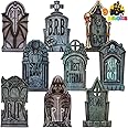 JOYIN 16" 9 Pcs Halloween Tombstones Decorations Outdoor Graveyard Decor, Yard Lawn Cemetery Plastic Headstones with 18 Metal