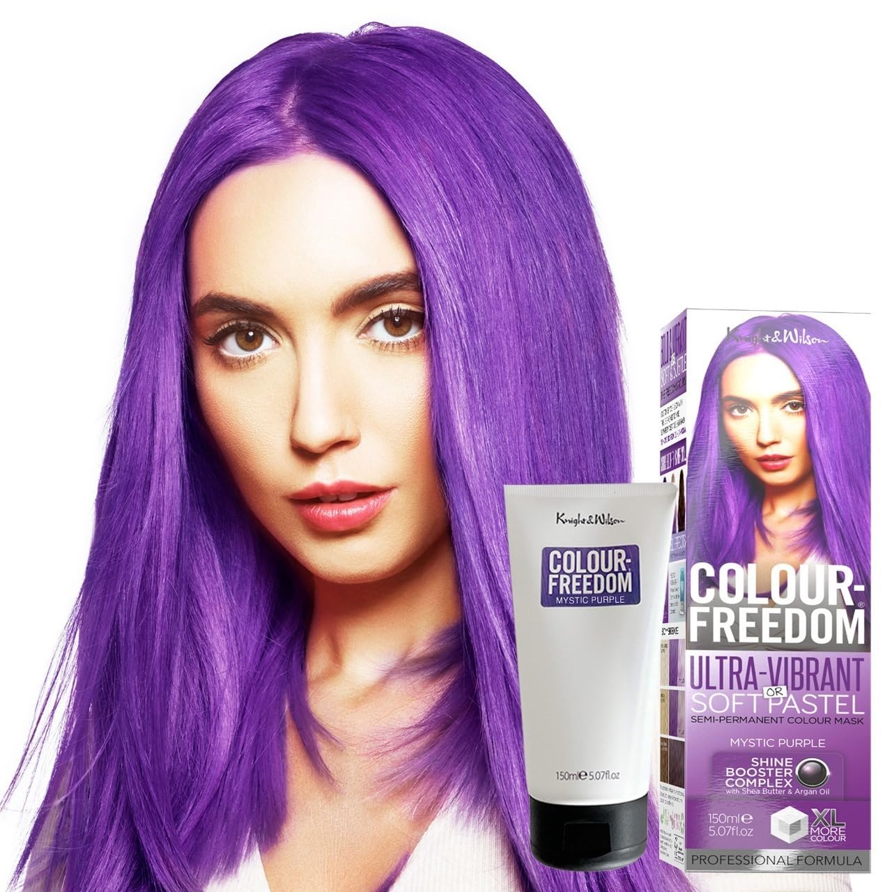 Knight & Wilson Colour-Freedom 150ml Mystic Purple Semi-Permanent Hair Colour - Ultra-Vibrant Vegan Friendly Colour Mask with Shine Booster Complex - Ammonia Free Colour Lasts Up To 6-10 Washes