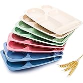 WUWEOT 8 Pack Divided Food Plates, 13.5" Wheat Straw Tray, 5-Compartment Unbreakable Fast Food Tray, Microwave Dishwasher Safe, BPA Free, Lightweight