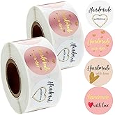Outus 1000 Pieces Handmade with Love Stickers 1 Inch Foil Homemade Baking with Love Sticker for Baking Store, Wedding, Party and Small Business Present Labels