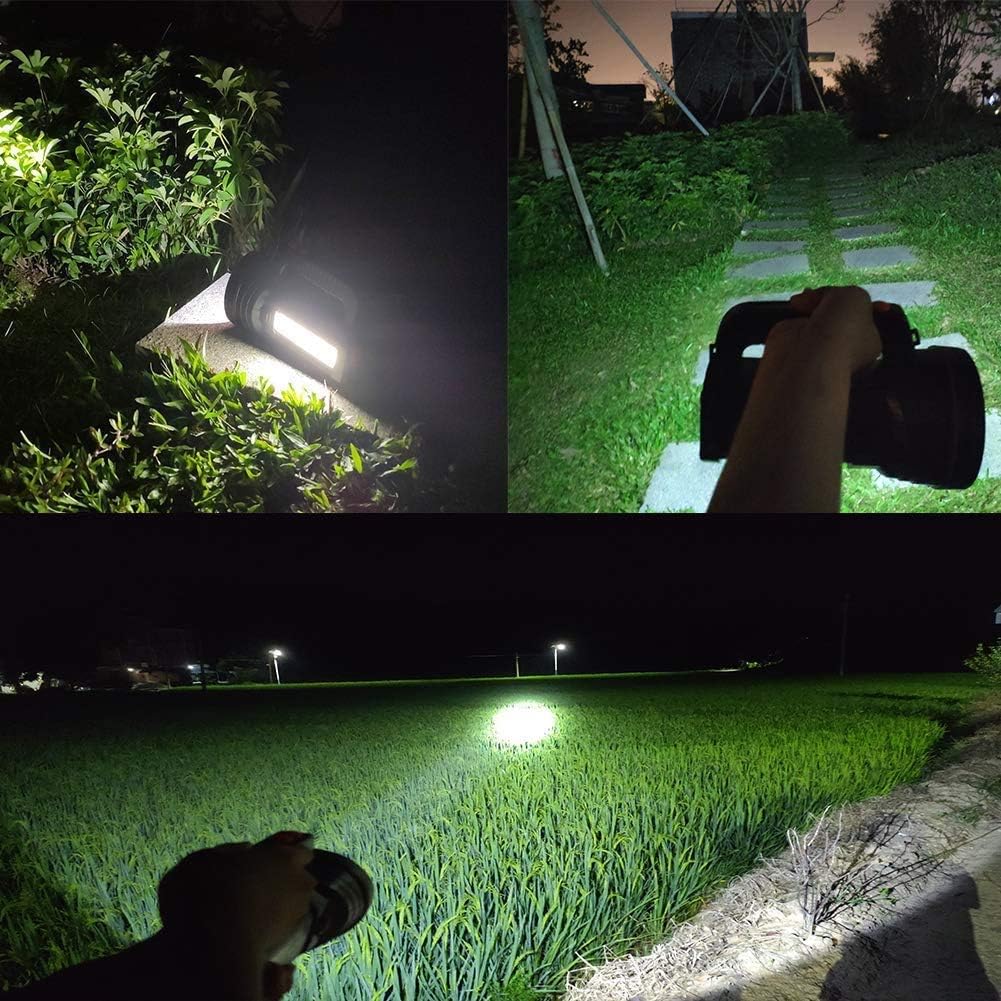 Eornmor Super Bright High Power Portable Handheld Led Spotlight 6000 Lumen Waterproof Large Flashlight Rechargeable High Lumen LED Searchlight Torch Floodlight (Black) - - 