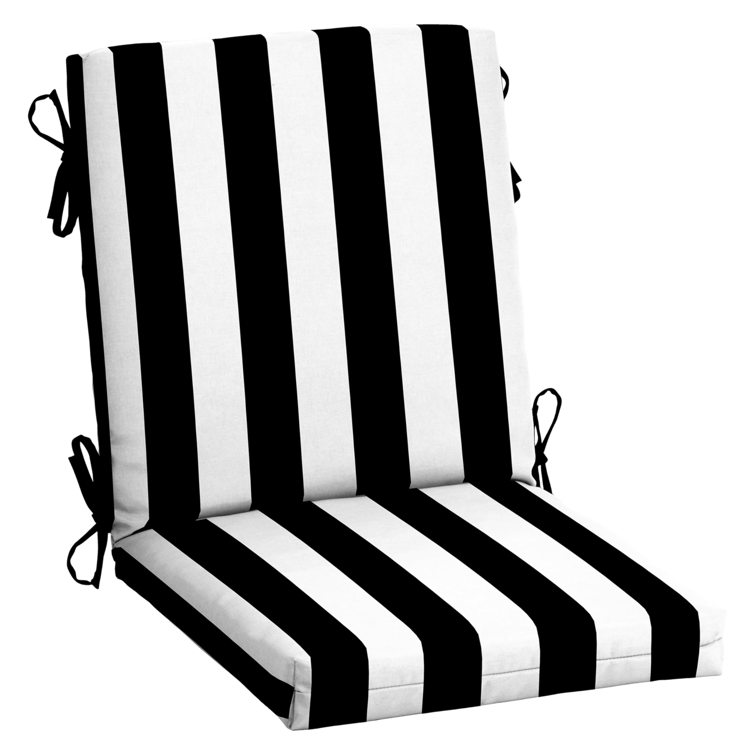Arden Outdoor Midback Chair Cushion, 18 x 16.5, Rain-Proof, Fade Resistant Black Cabana Stripe Image