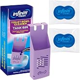 Infiniti Clean Toilet Tank Tablet Holder with Blue Toilet Bowl Tablets, 8.97 x 3.22 x 2.25 Inch Tablet Holder - Prevents Flapper Jams &amp; Residue, Extends Life of Drop-In Cleaner Tablets (1+2)