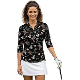 TODIYADDU Womens Golf Shirts Workout 3/4 Sleeve Tops for Women Polo Shirts for Tennis/Running S-2XL