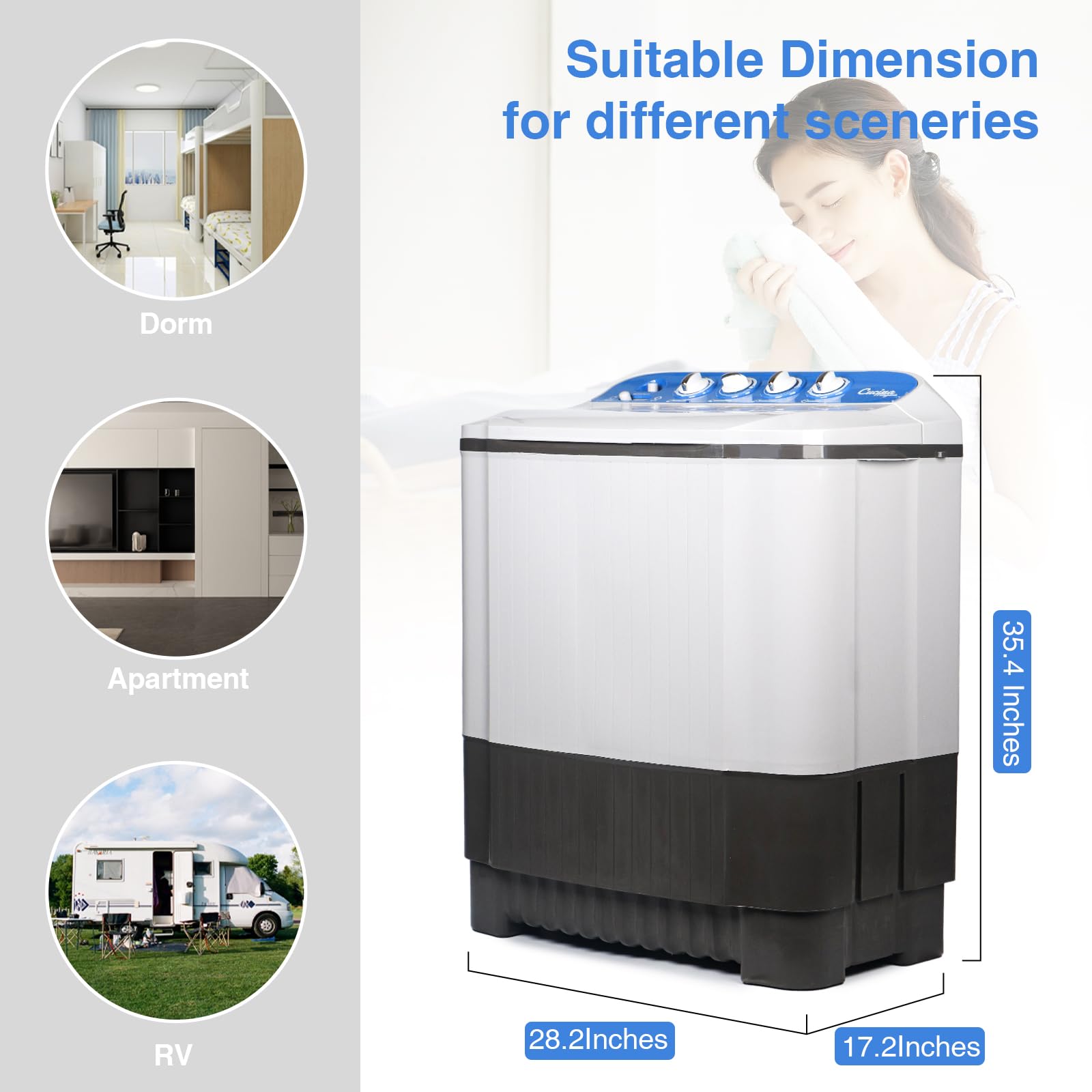 EUASOO 24Lbs Portable Washer and Dryer, Portable Washing Machine, Washer (16Lbs)& Spin(8Lbs)2 in 1 Twin Tub Washer Compact Machine with Drain Pump
