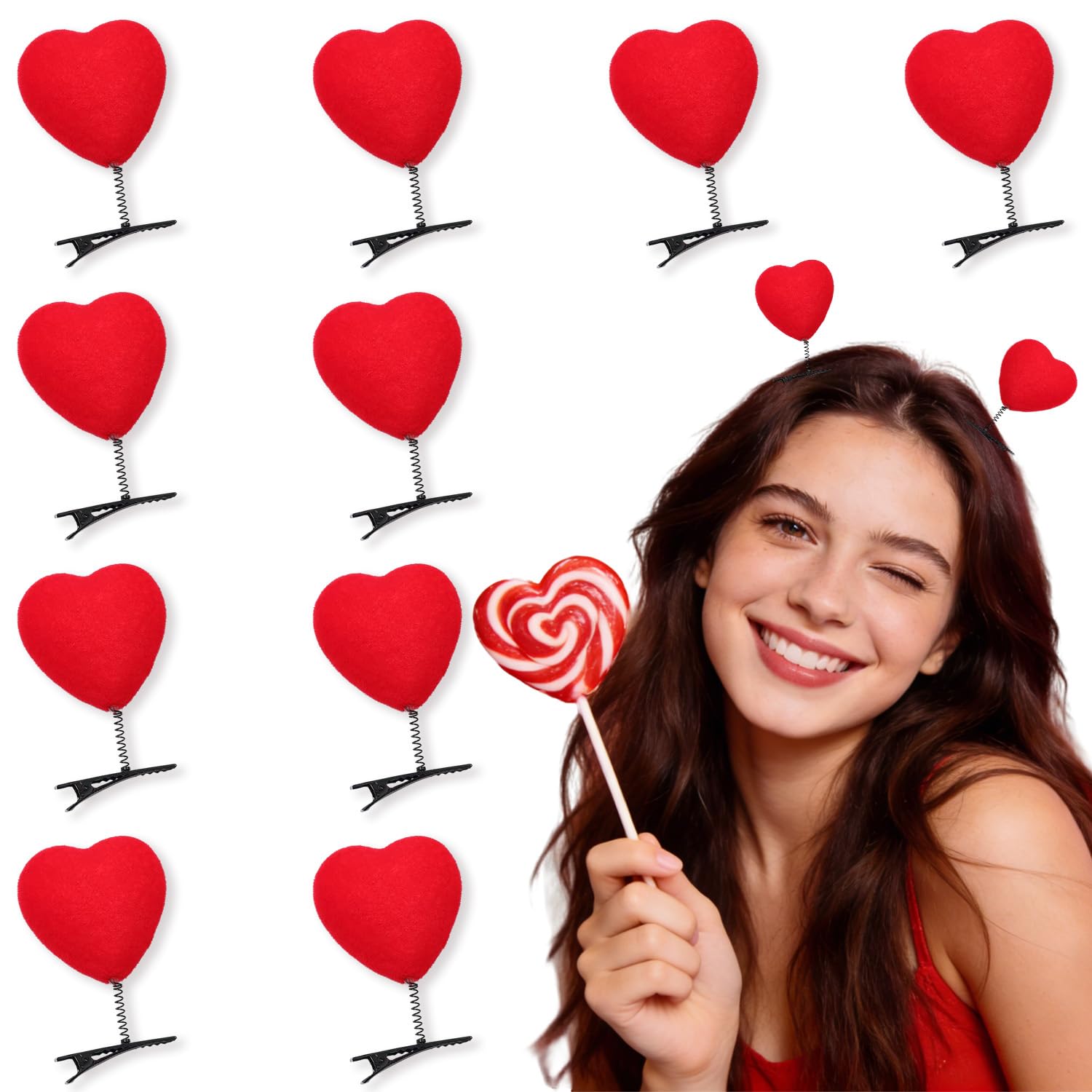 Photo 1 of 10Pcs Heart Hair Clips Cute Valentines Day Hair Claws Red Love Shape Spring Designs Kawaii Festival Hair Accessories Non Slip Duck Hair Pins for Valentines School Home Party Props Lovers