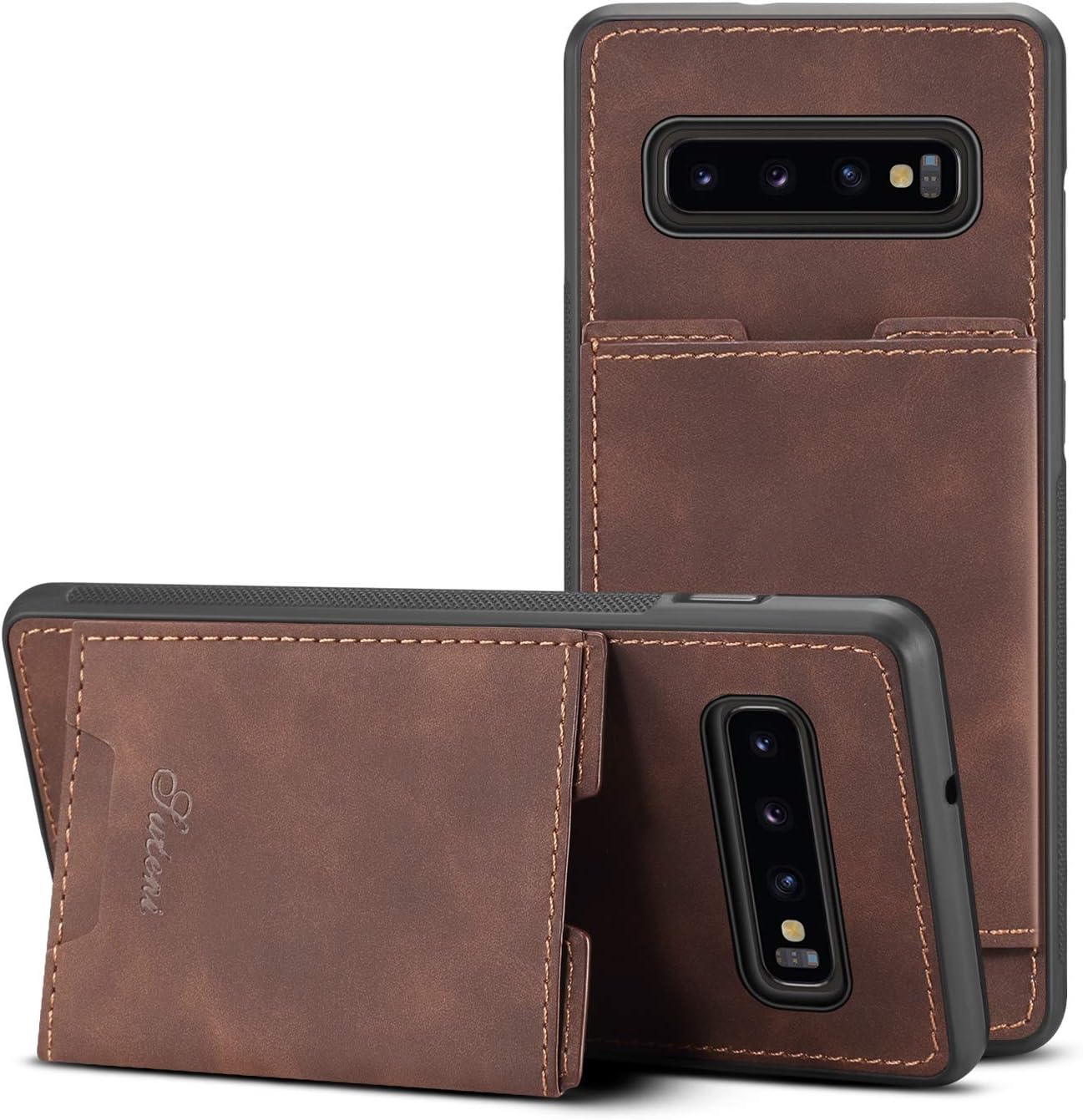 Samsung S10 Plus S10+ S10p Case Lightweight,Slim Soft Pu Card Slot Kickstand Protective Shock Absorption Thin Simple Cover Women Girl Shell