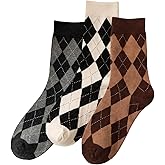 OYOANGLE Women's 3 Pairs Pack Fun Plaid Pattern Funny Crew Socks