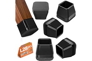 BAIPOK 28Pcs Square Chair Leg Floor Protectors with Wrapped Felt Bottom, Silicone Chair Leg Protectors for Hardwood Floors, Chair Legs Cover Prevents Scratches & Reduce Noise (Black L Fit 1.14"-1.42")