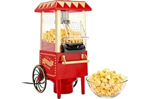 1200W Red Retro Automatic Popcorn Machine Household Corn Popper Maker (US Plug 110V 10A)