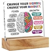 Positive Gifts for Her & Him: Encouragement Growth Mindset Acrylic Desk Plaque Sign with Wood Stand - Keepsake Present