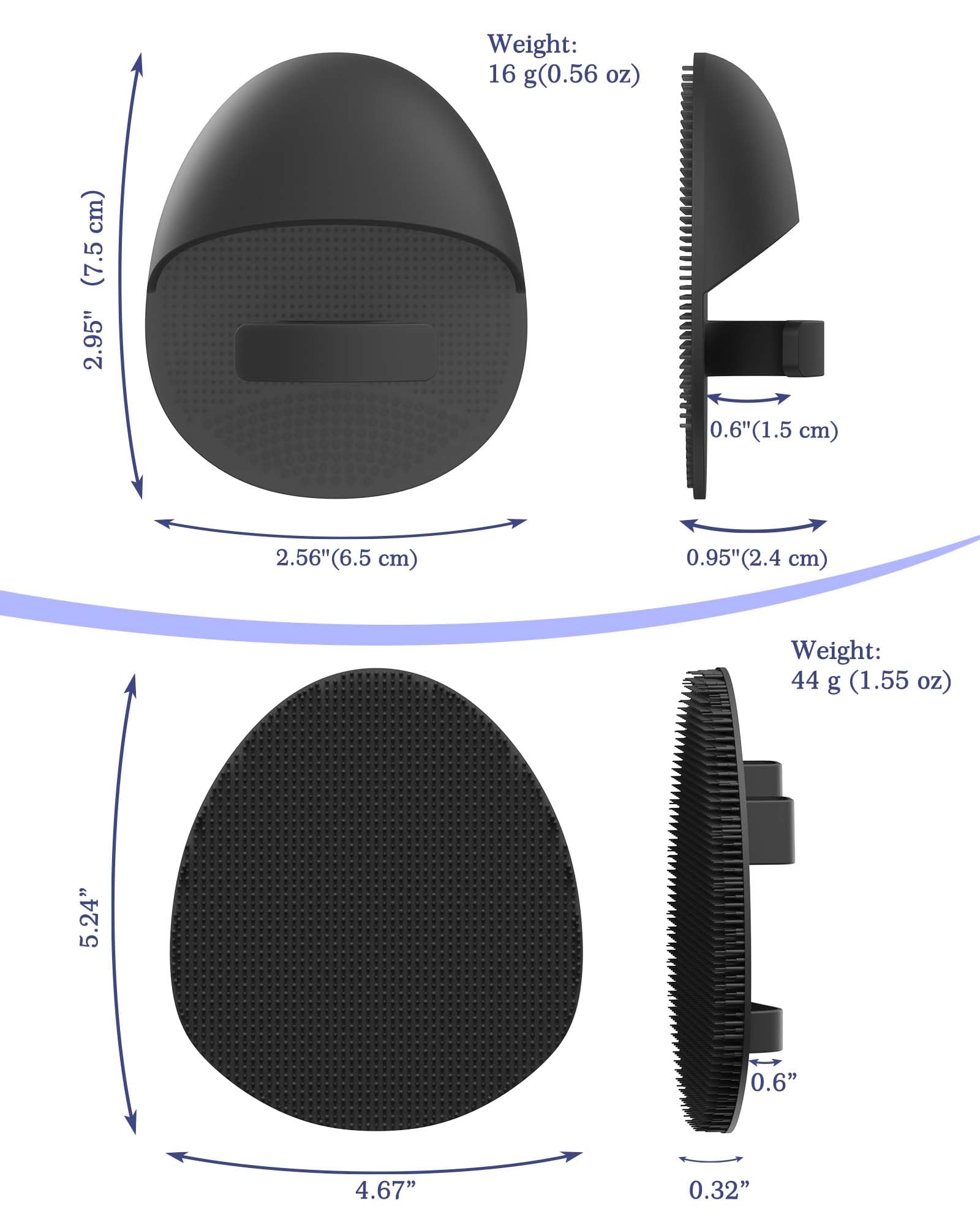 Manmihealth Silicone Back Scrubber (Thick Bristles) & Bath Glove & Face Brush Set(3PCS), Super-Exfoliating & Lathering Body Scrubber, Shower Brush, Face Scrubber Combination, with a Free Hook.(Black)