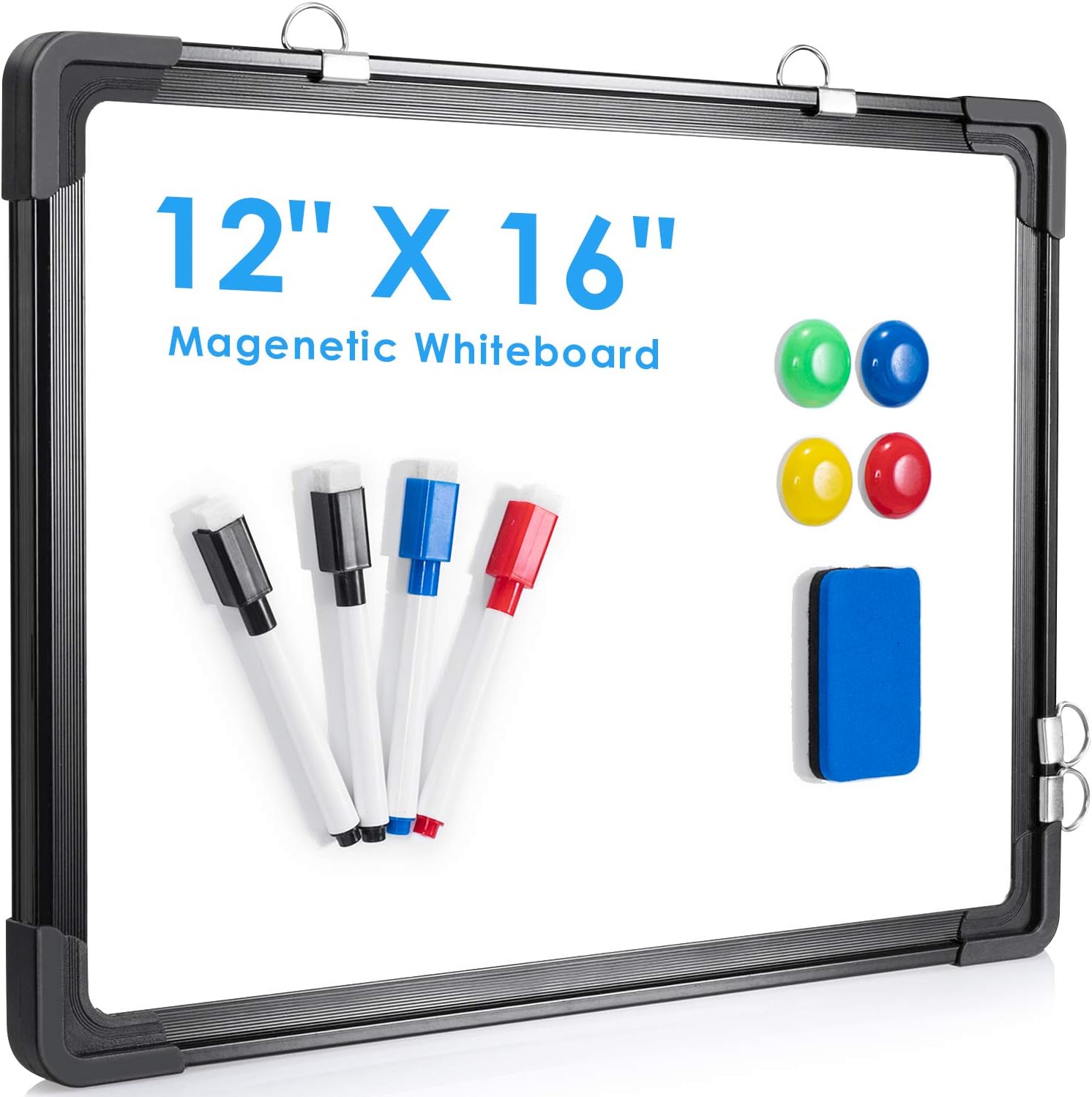 Small Dry Erase White Board, ARCOBIS 12" x 16" Magnetic Hanging Double-Sided Whiteboard for Wall, Portable Mini Easel Board for Kids Drawing, Kitchen Grocery List, Cubicle Planning Memo Board(Black)