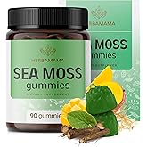 HERBAMAMA Irish Sea Moss Gummies - 1600mg True Sea Moss Supplement with Bladderwrack and Burdock Root - Vegan, Non-GMO Skin Glow, Energy & Immune Support - 90 Pectin-Based Mango-Flavored Chews