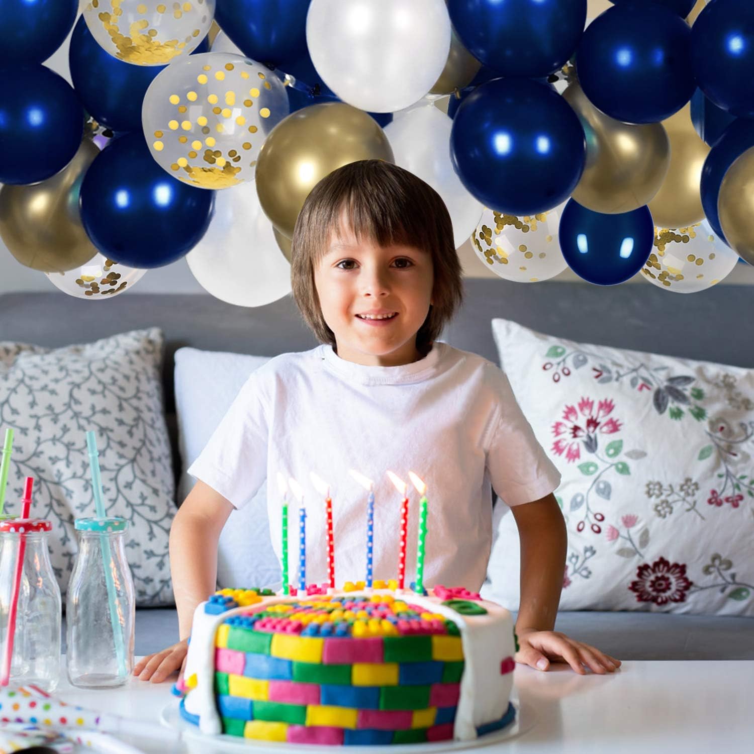 Navy Blue and Gold Confetti Balloons Party Decoration Supplies 70pcs 12 inch Gold Metallic Pearl White Balloons for Navy Party, Baby Shower, Wedding, Graduation, Bachelorette, Birthday Decorations, with 2 Balloon Strips, 2 Foil Ribbon: Toys & Games