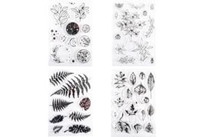 SUPVOX 4pcs Vintage Plant Silicone Stamps Set for Scrapbooking, Card Making, and Journaling Flowers, Ferns,