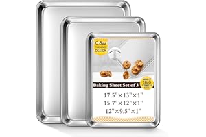 Baking Sheet Set of 3, Commercial Grade Stainless Steel Cookie Sheets for Baking, 12/16/17.5 Inch, Thicker and Firmer Baking 