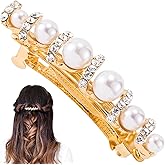 OIIKI Pearl Hair Snap Clips for Wedding, Elegant Rhinestones Pearl Barrettes with Pins for Women, Brides, Parties, Daily Use - Gold, Style 2, 1pcs