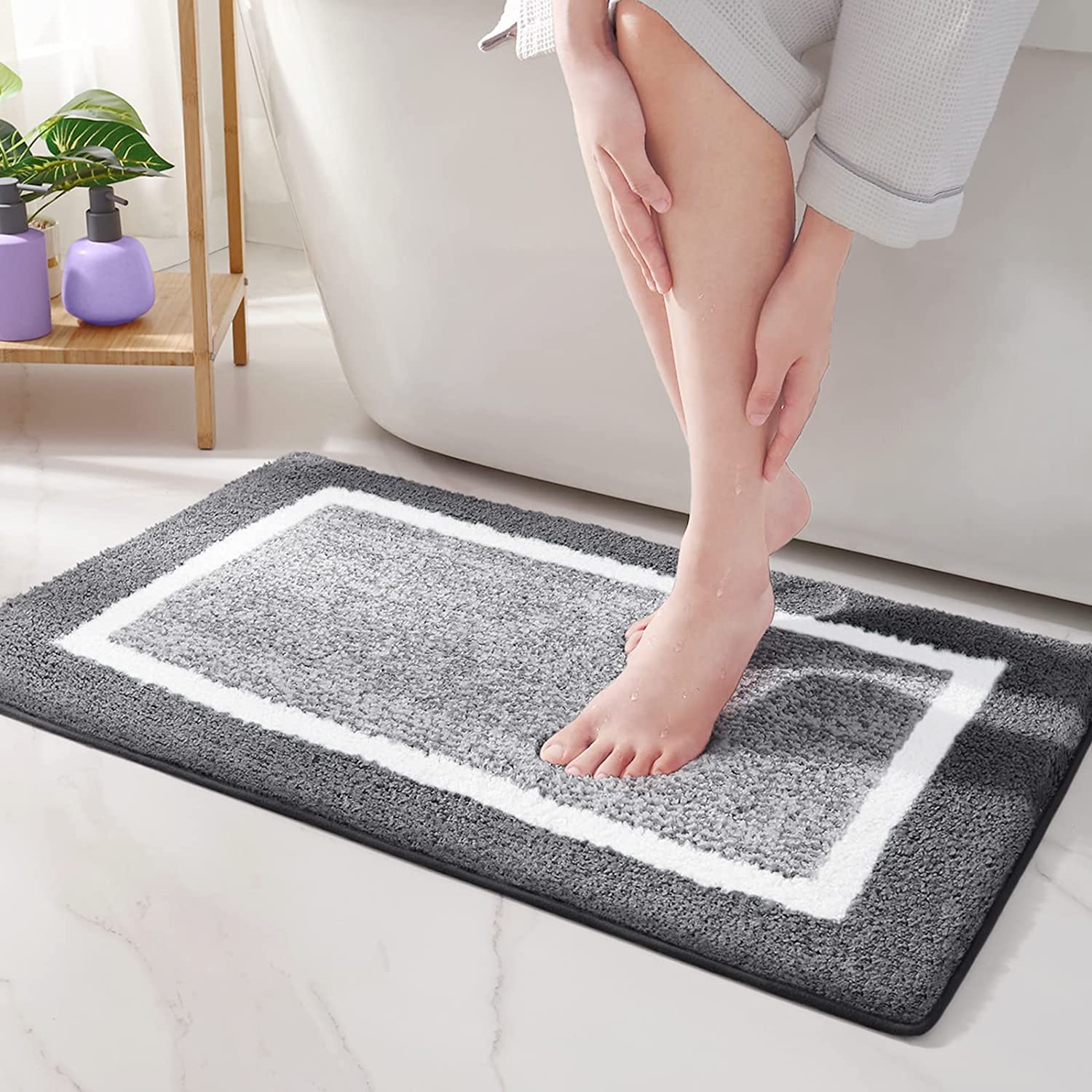 YverLand Bath Mat for Bathtub or Shower Tray, Non-Slip and Quick-Drying, Thanks to Its Absorbent and Soft Microfibre, (60 x 90, Grey)