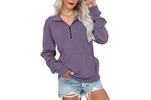 MISFAY Women's Long Sleeve Tops for Leggings 2025 Loose Lapel Half Zip Sweatshirts Casual Pullover Tops with Kangaroo Pocket