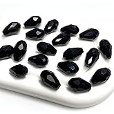 Tingoons 100 PCS 6x8mm Teardrop Crystal Glass Beads Faceted Shape Vertical Hole Loose Glass Beads DIY Handcrafte Bracelet Necklace Earring Jewelry Making(Black)
