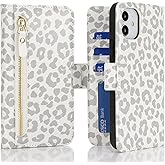Havaya for iPhone 11 Phone case with Card Holder iPhone 11 case Wallet Zipper for Women Men PU Leather Flip Folio Credit Card Slots Stand Shockproof Phone Cover(6.1")-White Leopard Print