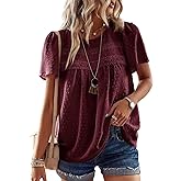 Falechay Womens Summer Tops Crewneck Short Sleeve Shirts Casual Chiffon Blouses Flowy Lace Hem Boho Clothing Trendy 2026