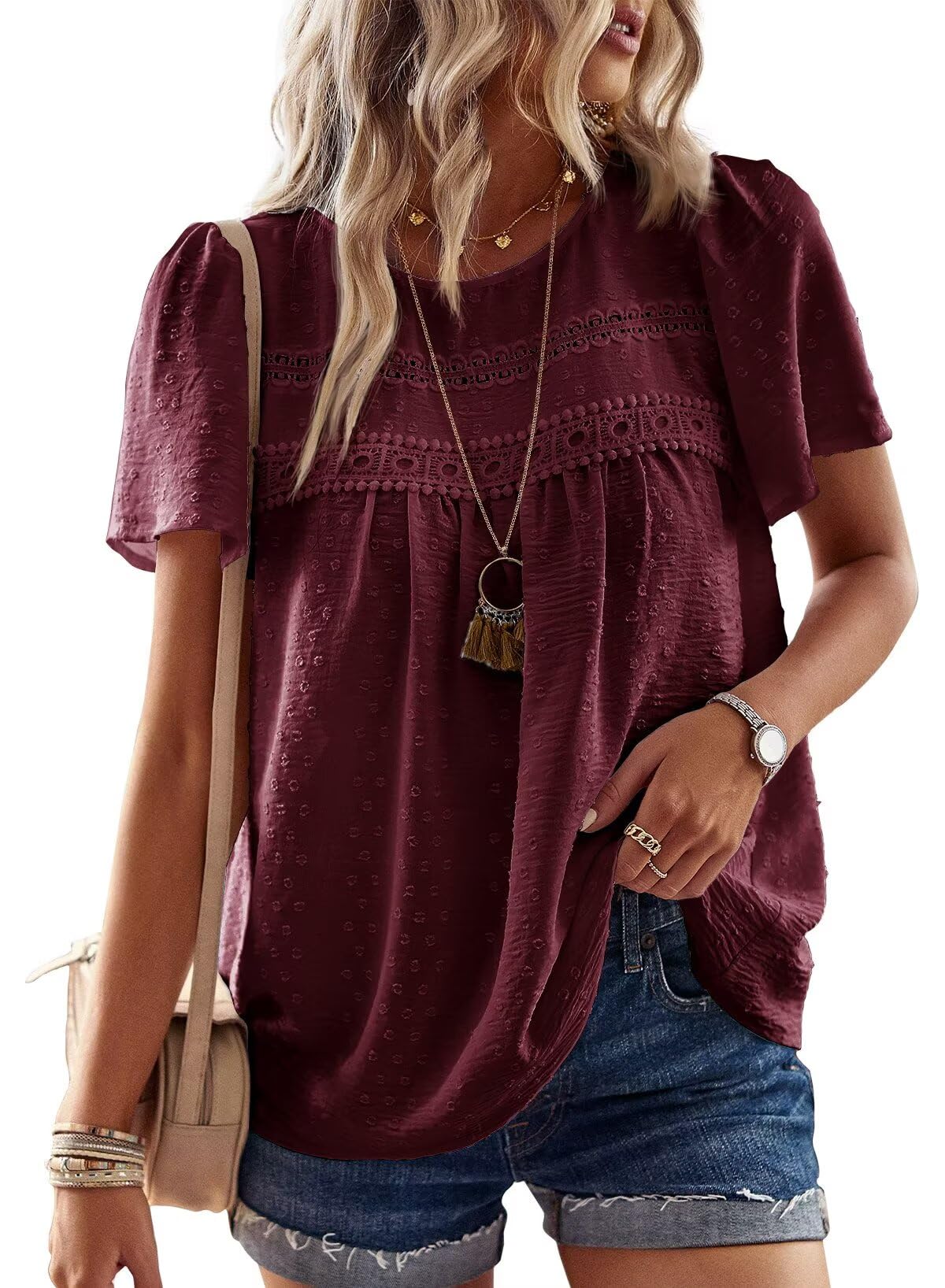 Falechay Womens Plus Size Tops Casual Summer Pom