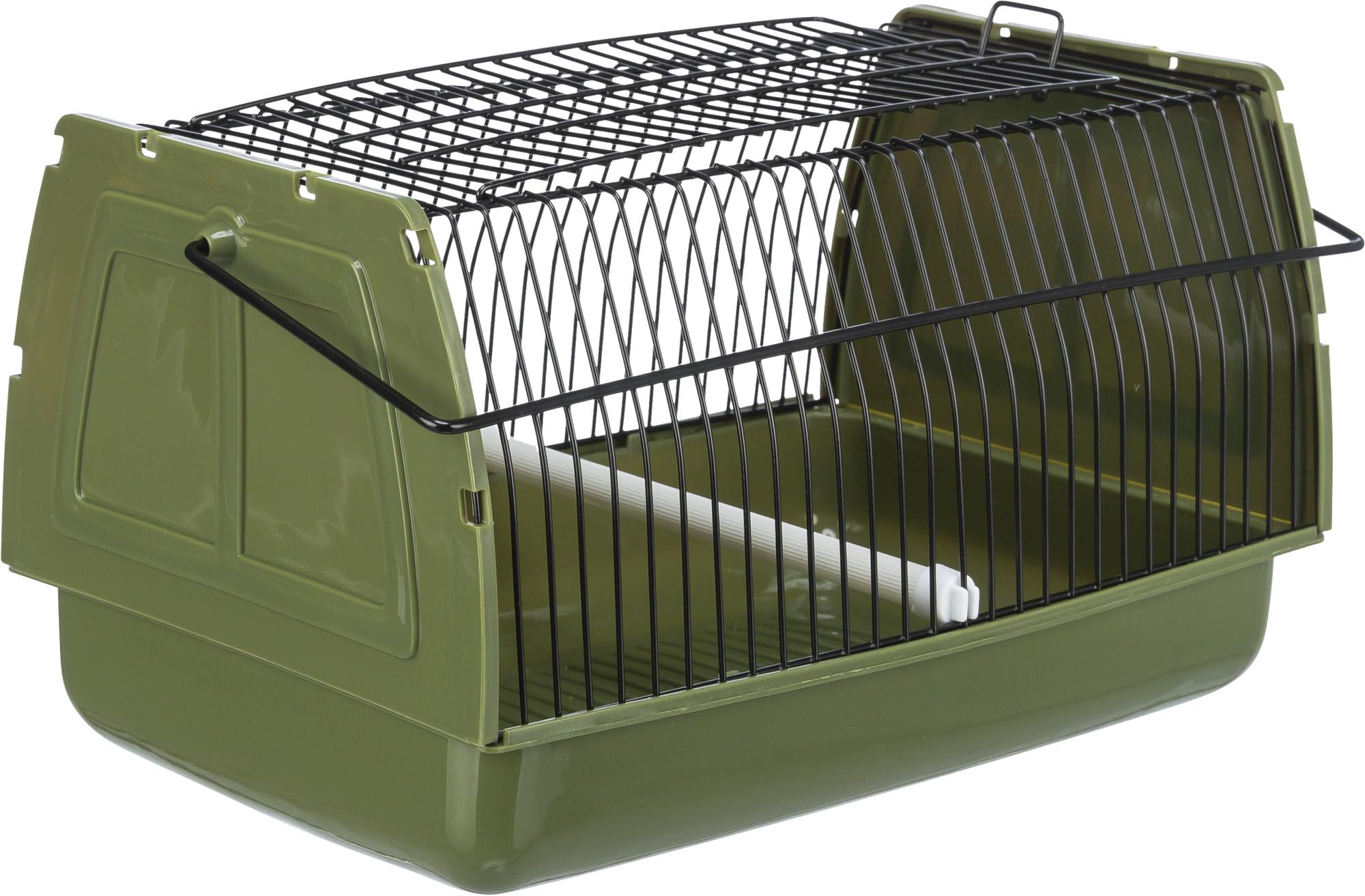 TRIXIE transport box for birds and small animals, 22 × 14 × 15 cm, 5901, green, plastic/metal, carrying handle, removable perch