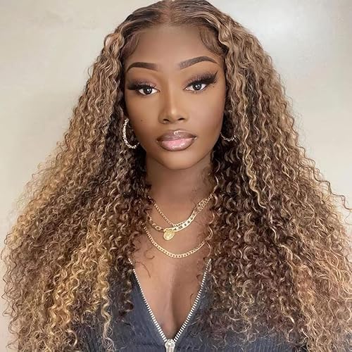 CYNOSURE 13X5 Highlight Ombre Deep Curly Lace Front Wigs Human