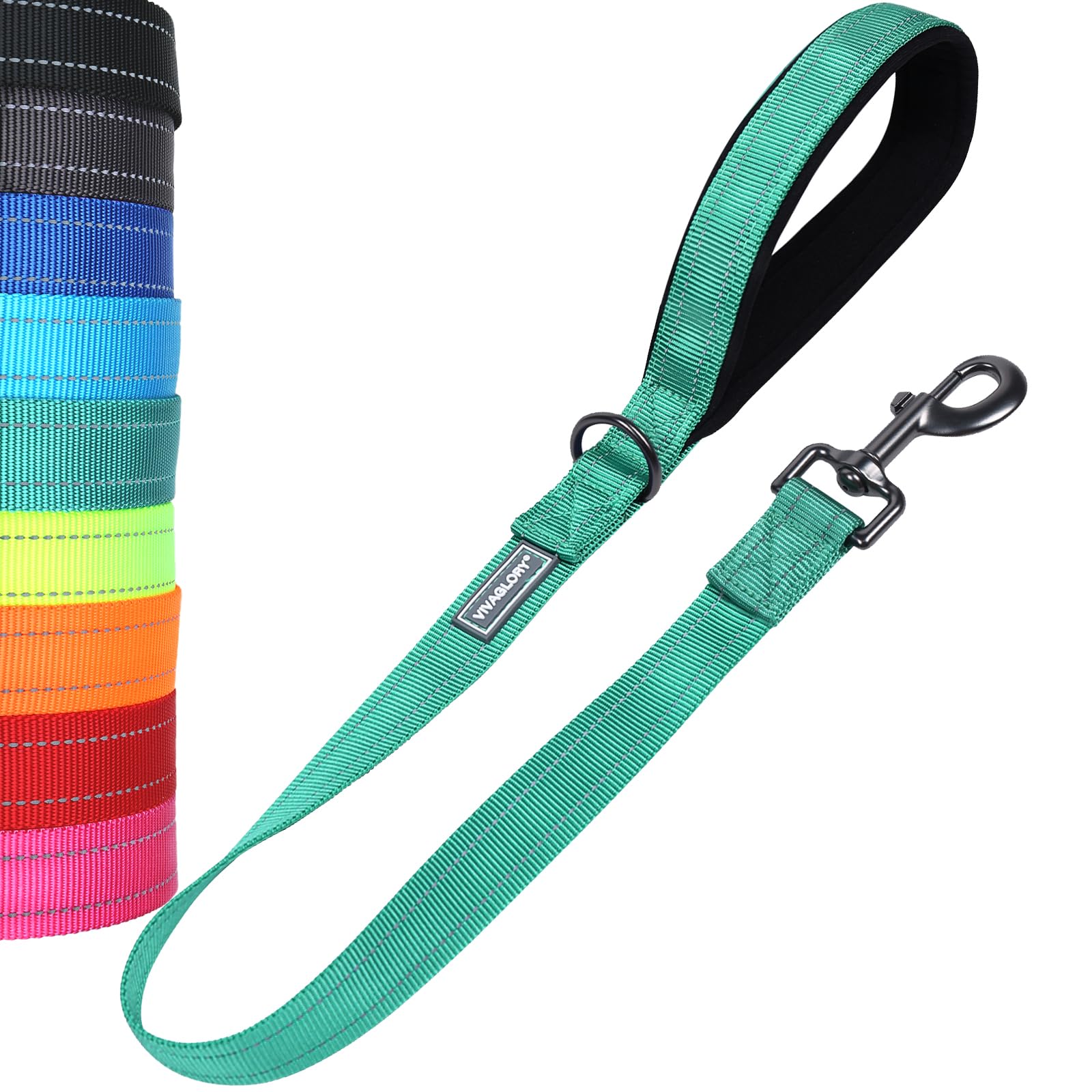 VIVAGLORY Short Dog Lead Closerok Traffic Leash for Dog with Soft Padded Handle for Training & Walking, 61cm, Green