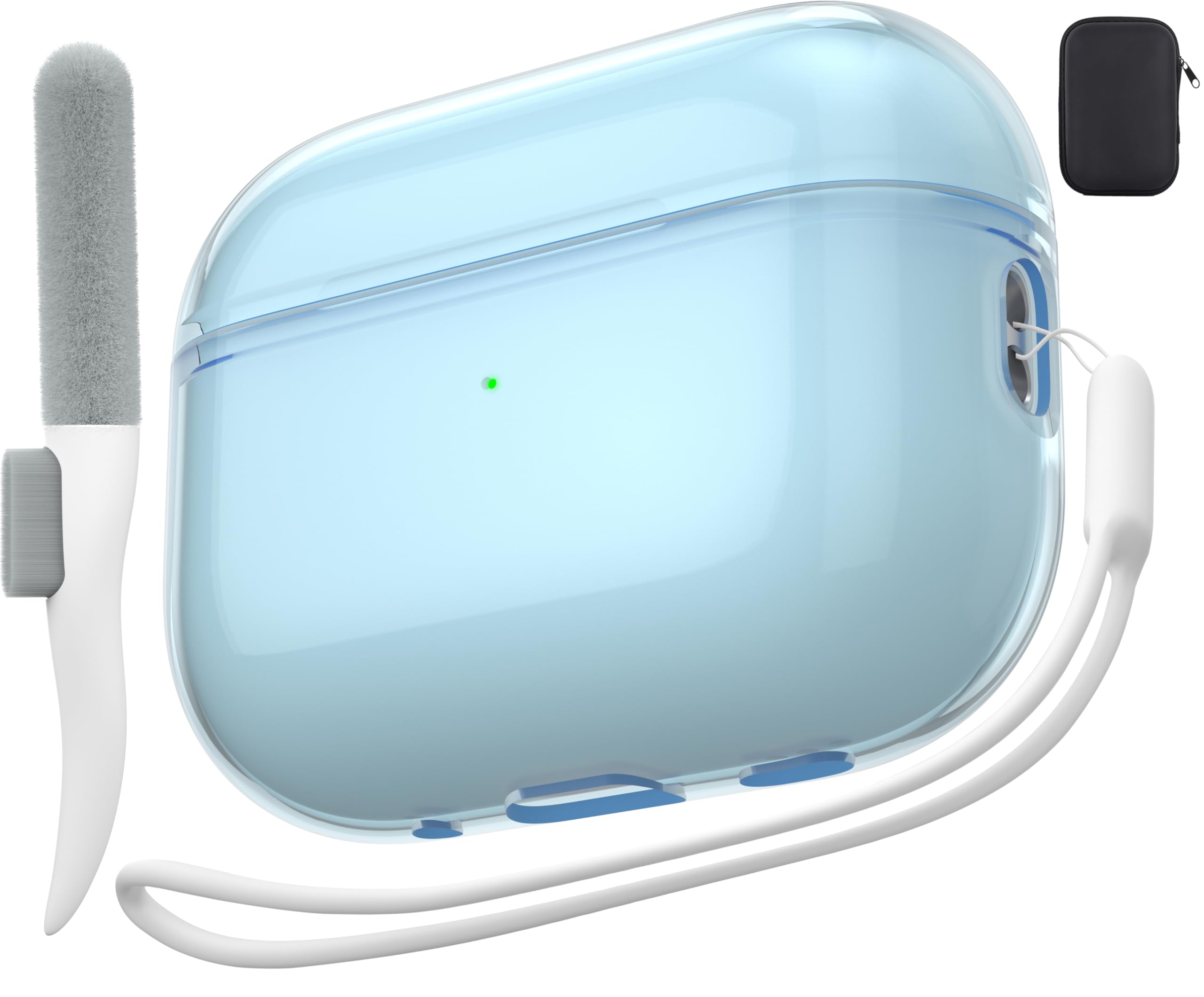 Photo 1 of Valkit AirPods Pro 2nd Gen Case, Clear TPU Protective Cover with LED Indicator, Portable Lanyard, Cleaning Pen, Storage Bag