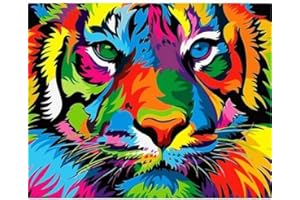 Maomaomi Paint by Numbers DIY Acrylic Painting Kit for Kids & Adults Beginner – 16" Wx20 L Colorful Tiger Pattern