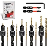 ANGELSWORD Countersink Drill Bit Set for Wood,13pc Count Sink Drill Bit Set | #4,#6,#8,#10,#12 Countsink Drill Bit,Titanium-Coated(Anti Rust),HSS Material,Depth Stop Ring,Extra 5pc Replaceable Drill Bits