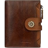 Blucoay Wallet Women,RFID Blocking Leather Womens Wallet Bifold Compact Card Holder Small Wallet for Women with Removable ID Window zsbrown