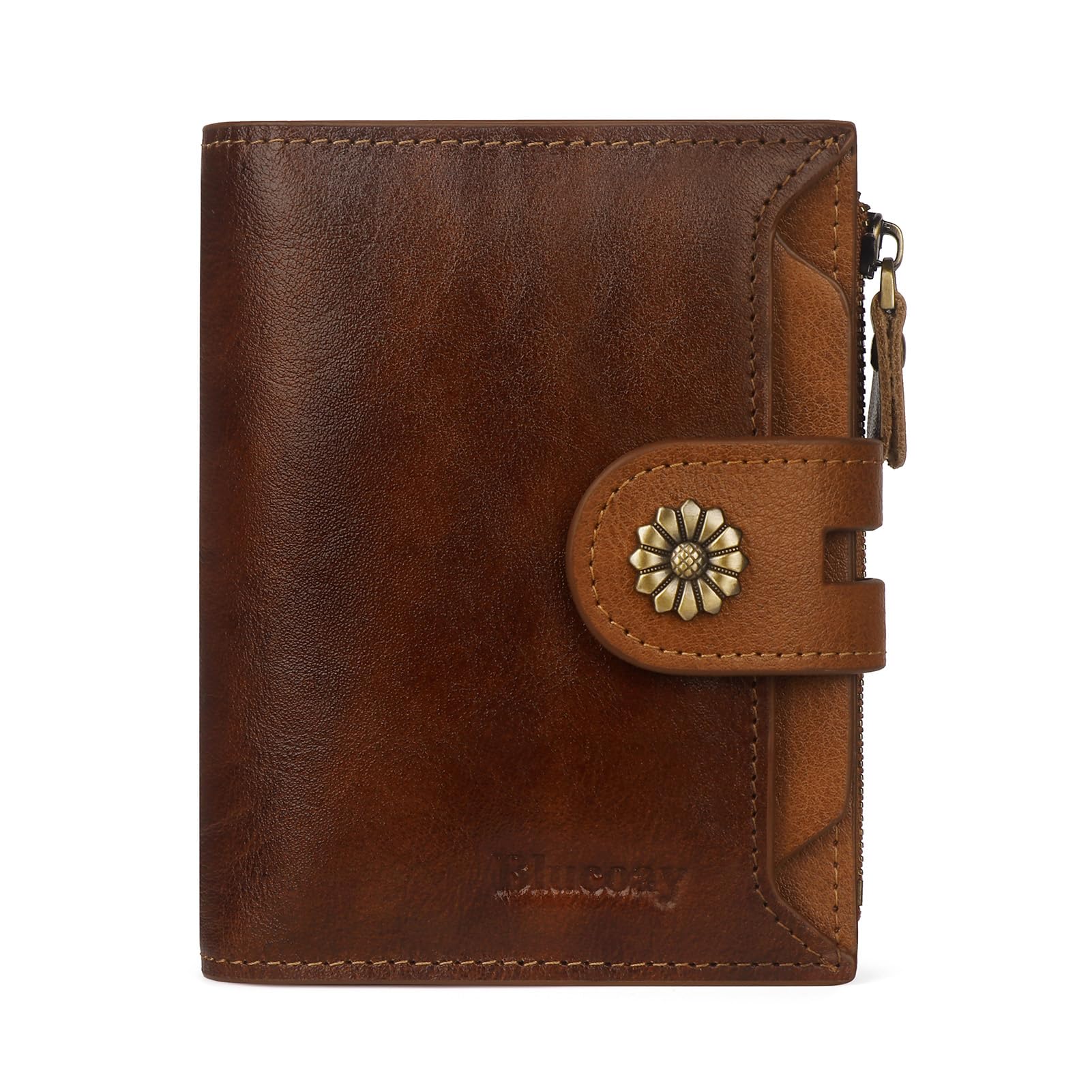 Blucoay Wallet Women,RFID Blocking Leather Womens Wallet Bifold Compact Card Holder Small Wallet for Women with Removable ID Window zsbrown Image