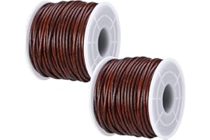 Wowangce 2 Rolls Total 40 Meters Round Leather String Cord Full Grain Cowhide Rope for Jewelry Making Natural Real Leather Cording for Necklace Bracelet Braiding Crafts, Distressed Brown (1.5 mm)