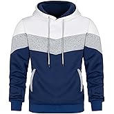 Keasmto Mens Hoodies Pullover Sweatshirt Color Block Fleece Long Sleeve Patchwork Casual Hoodie with Pockets